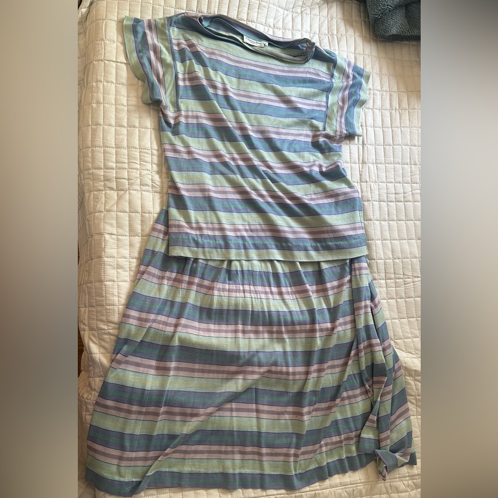 Vintage Christian Dior Separates Set: Striped Short Sleeve Top & Skirt
